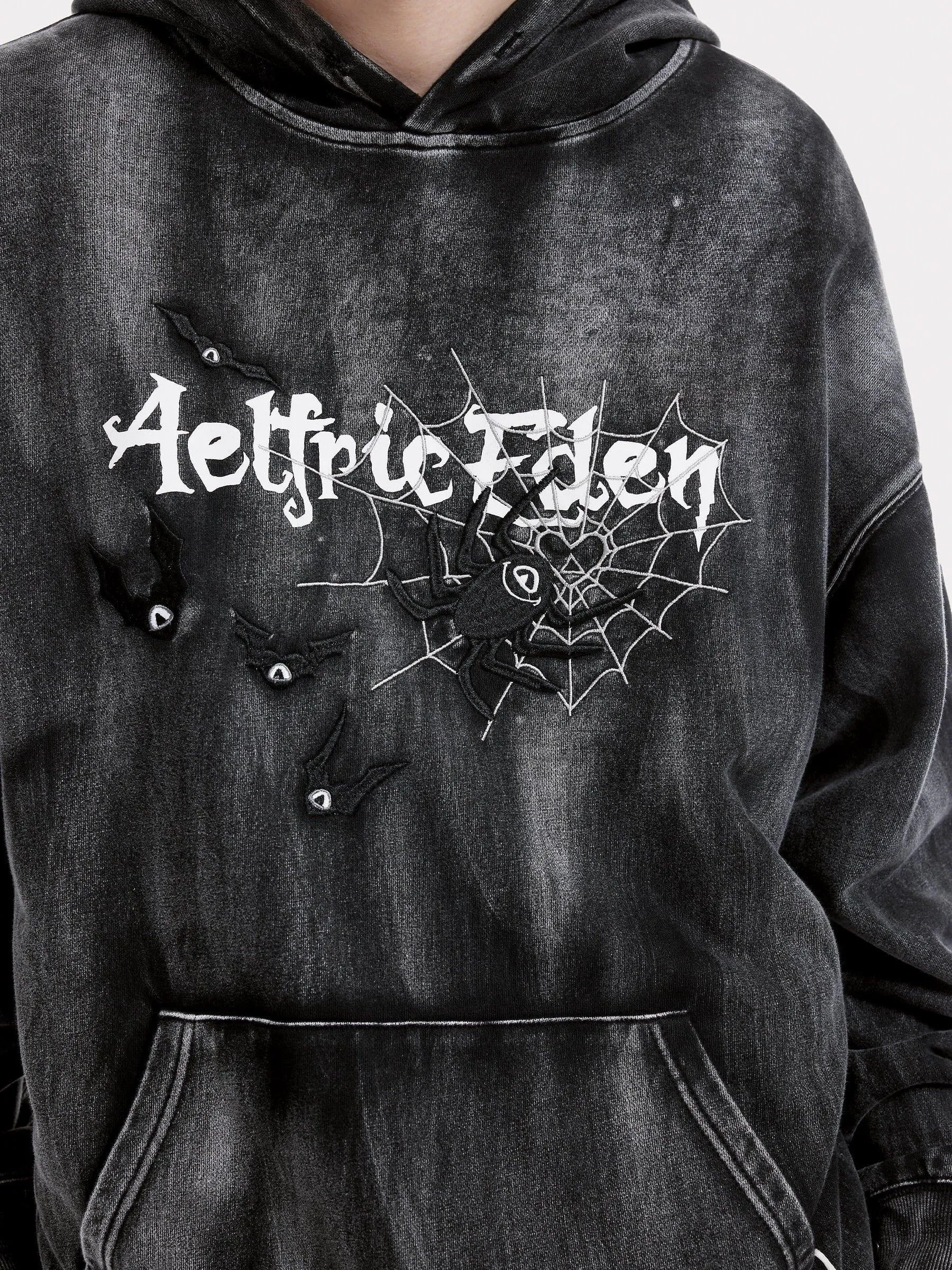 Aelfric Eden Embroidery Bat Spider Washed Hoodie