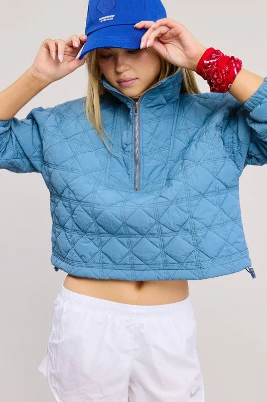 Air Force Quilted Puffer Sweater With Collared Zipper