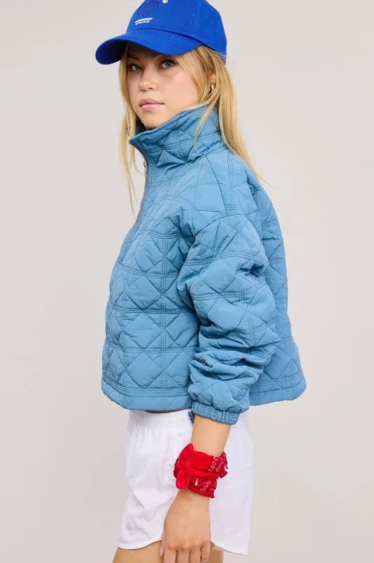 Air Force Quilted Puffer Sweater With Collared Zipper