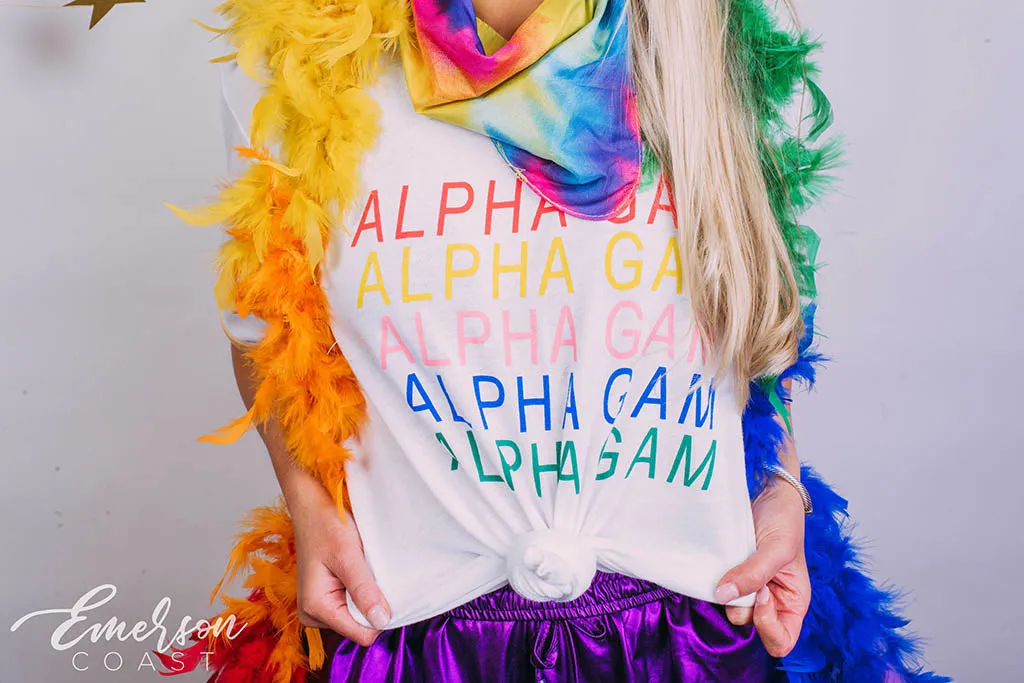 Alpha Gam Colorful Bid Day Ringer Tee