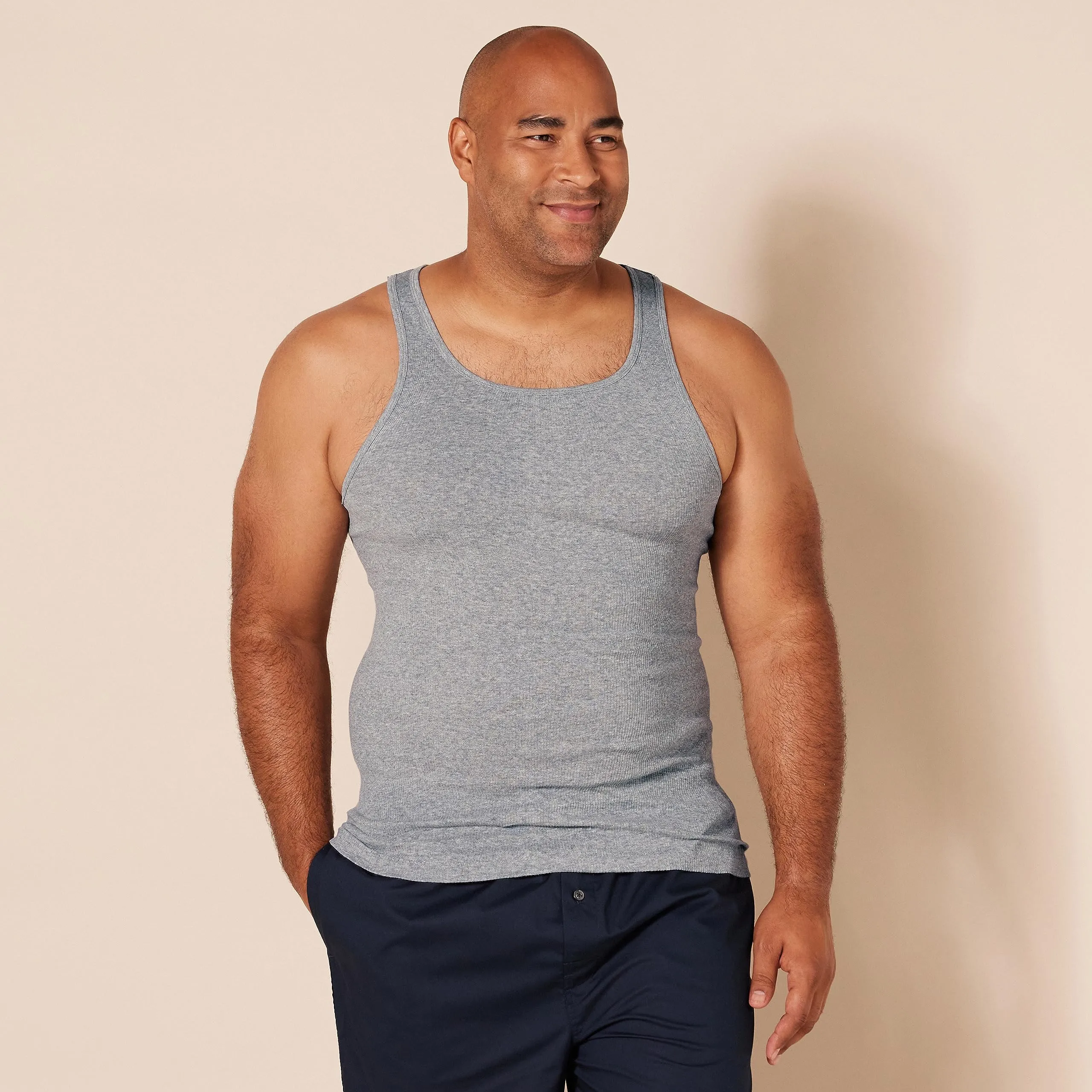 Amazon Essentials Men's Tank Undershirts, Pack of 6, Black/Grey Heather, Medium