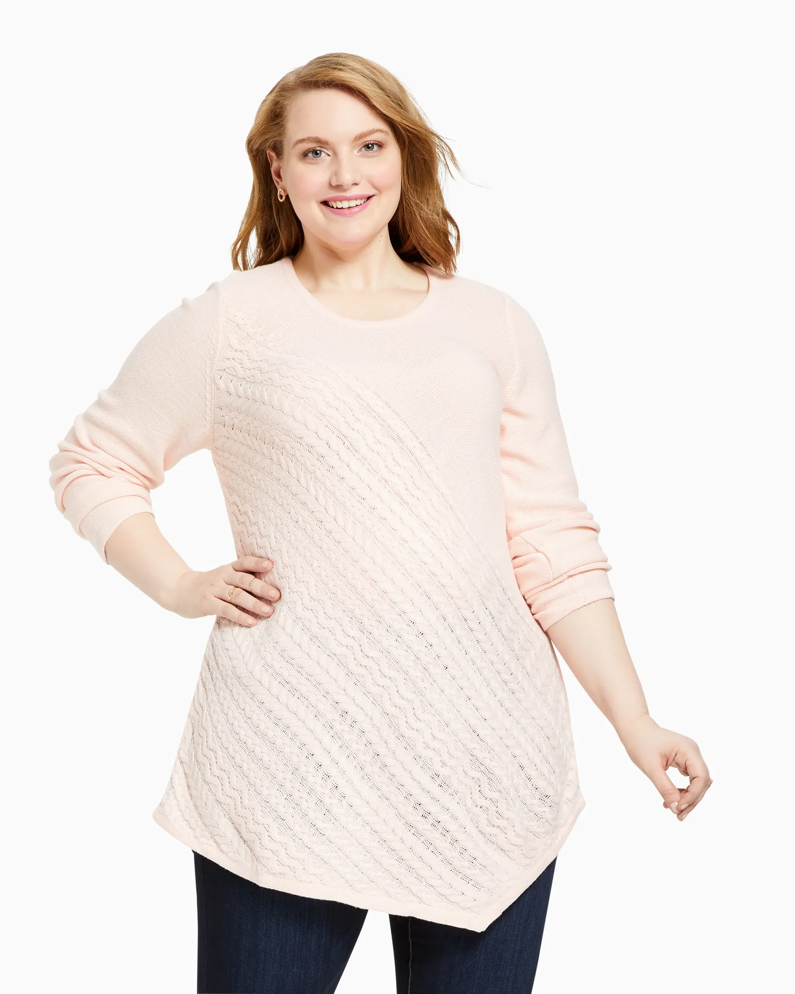 Andrea Asymmetrical Cable Sweater | Pink