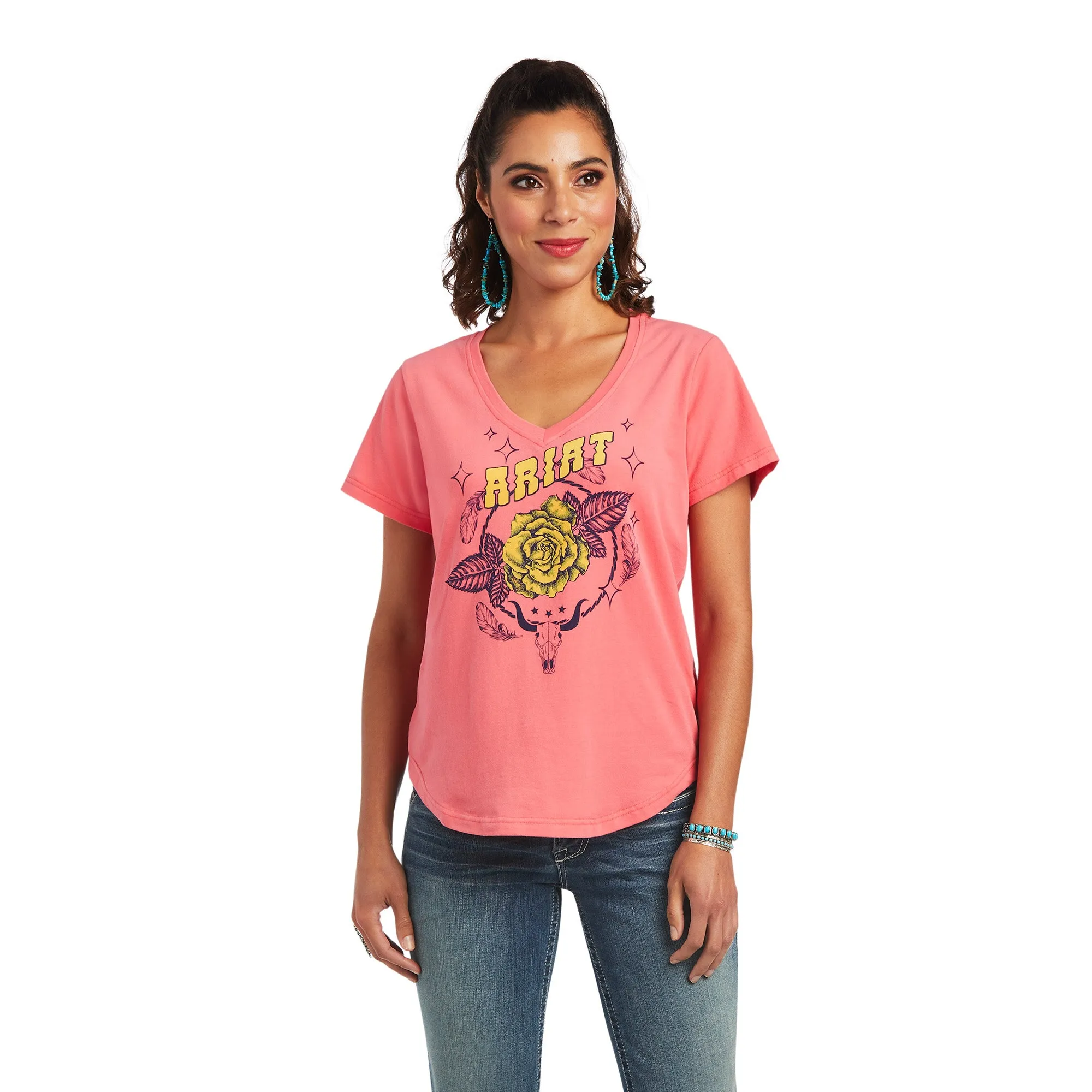 Ariat Ladies Coming Up Roses Short Sleeve Coral Paradise T-Shirt 10040507