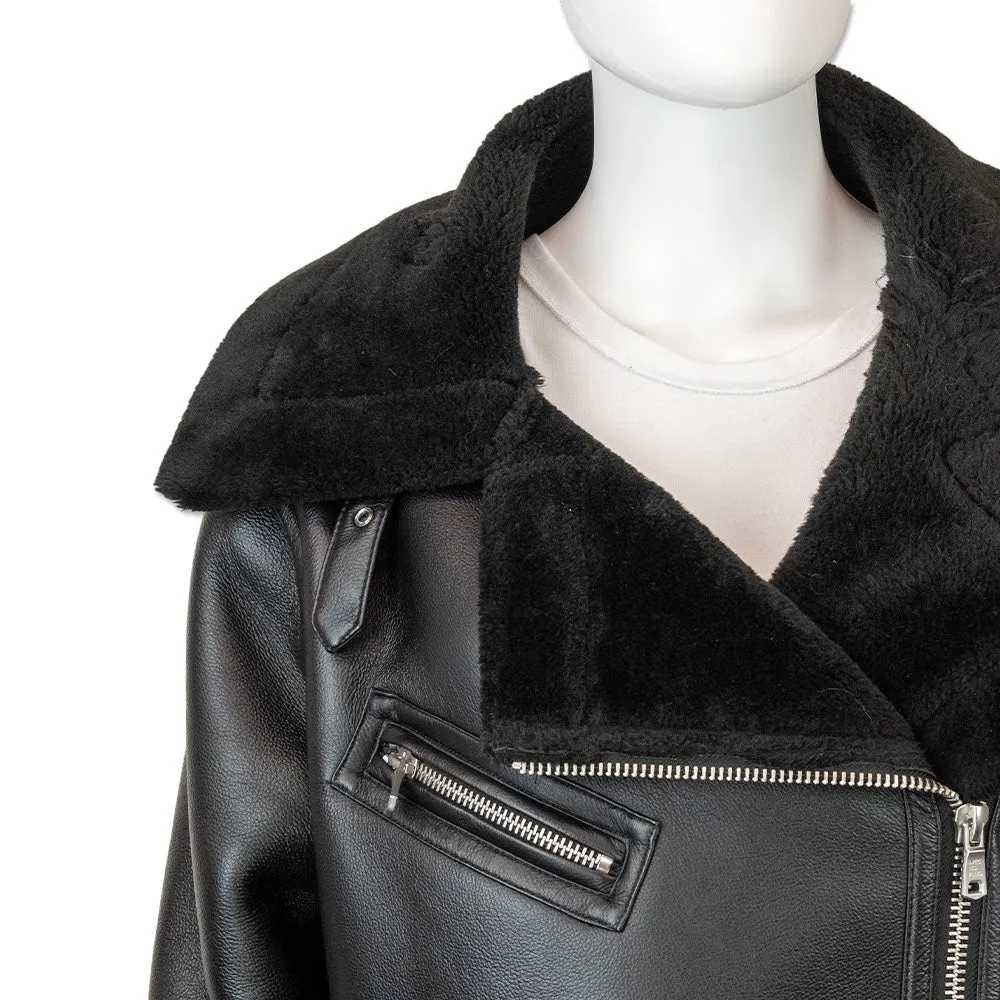 Avec Les Filles Black Faux Shearling Leather Biker Jacket