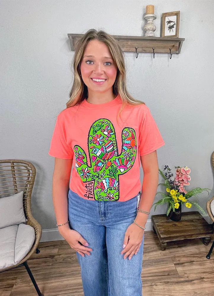 Barbara's Fiesta Cactus Tee in Retro Heather Coral by Texas True Threads