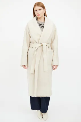 Beige Hana Suede Shearling Robe Coat