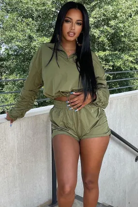 Bet It All Windbreaker Short Set - Olive