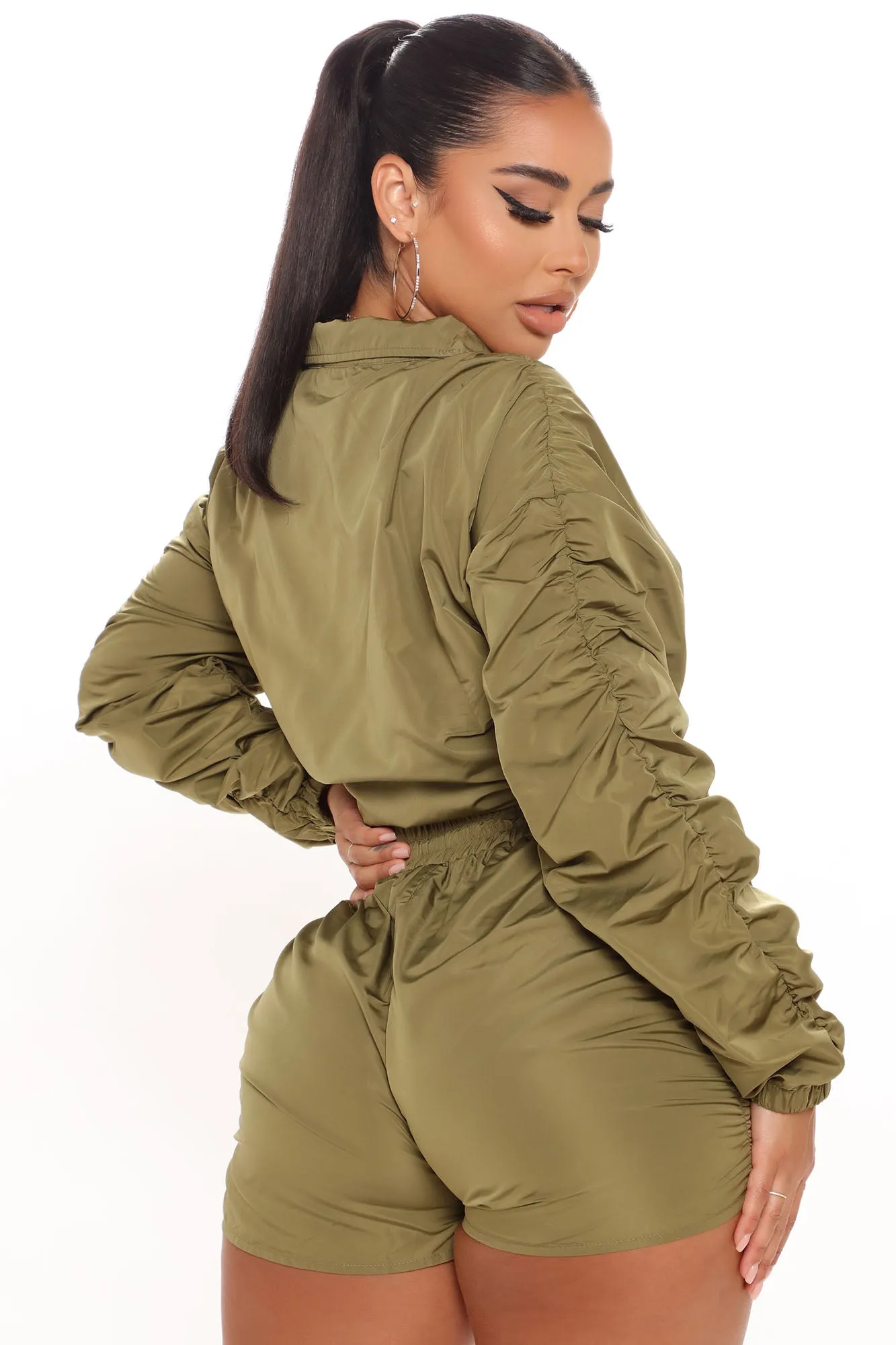 Bet It All Windbreaker Short Set - Olive