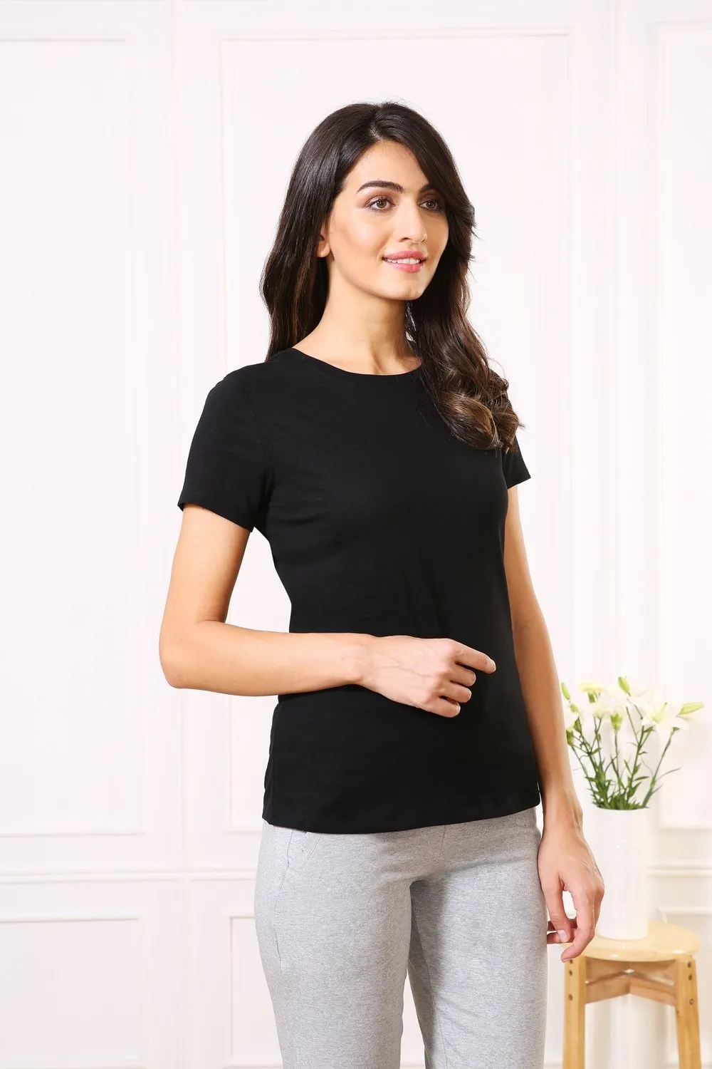 Black Classic Cotton Every day Wear t-shirt tops for Women