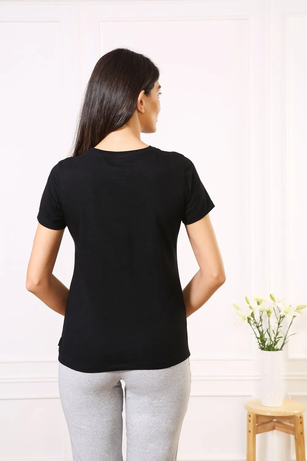 Black Classic Cotton Every day Wear t-shirt tops for Women