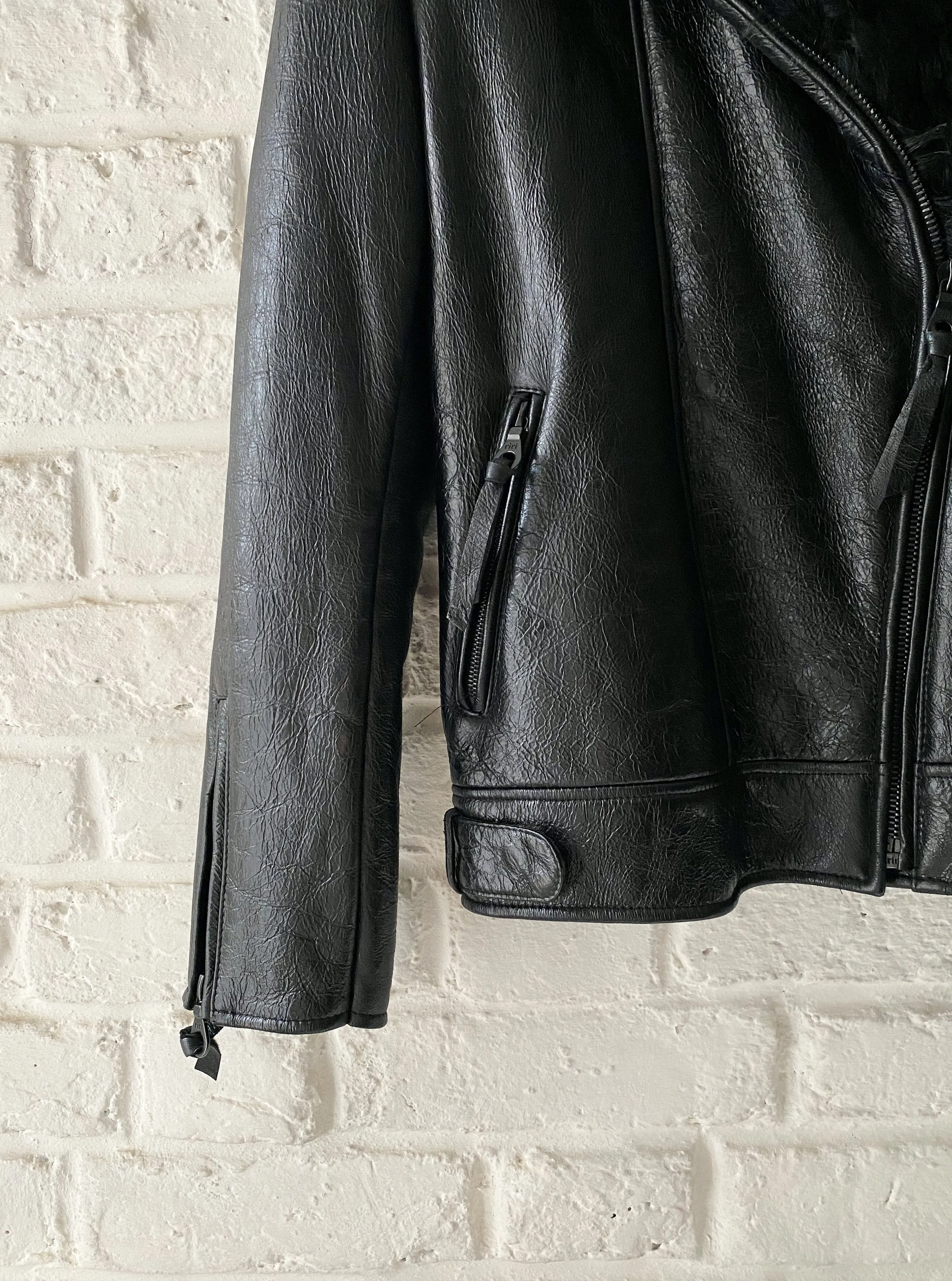 Black Leather Shearling Biker Jacket