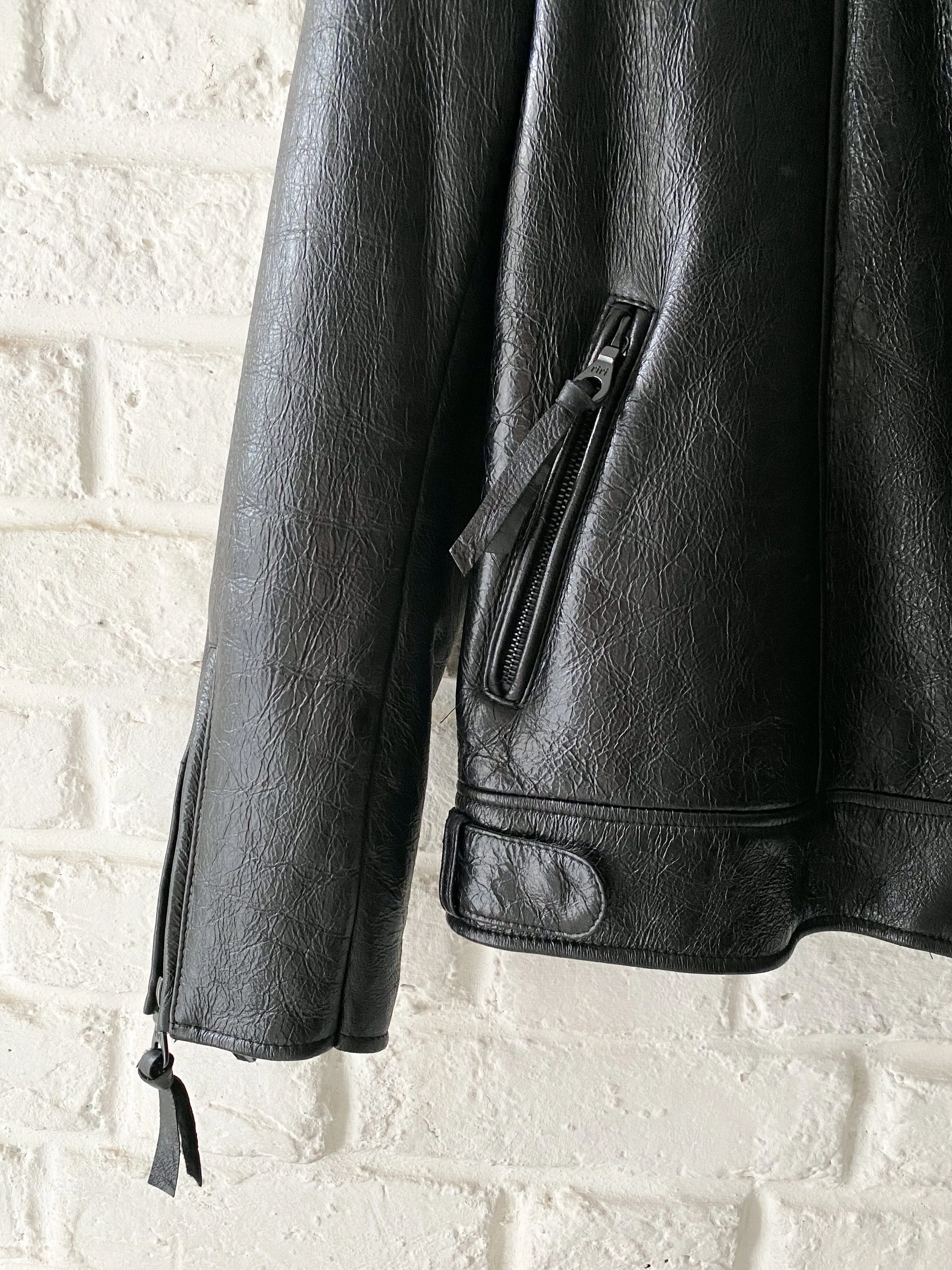 Black Leather Shearling Biker Jacket