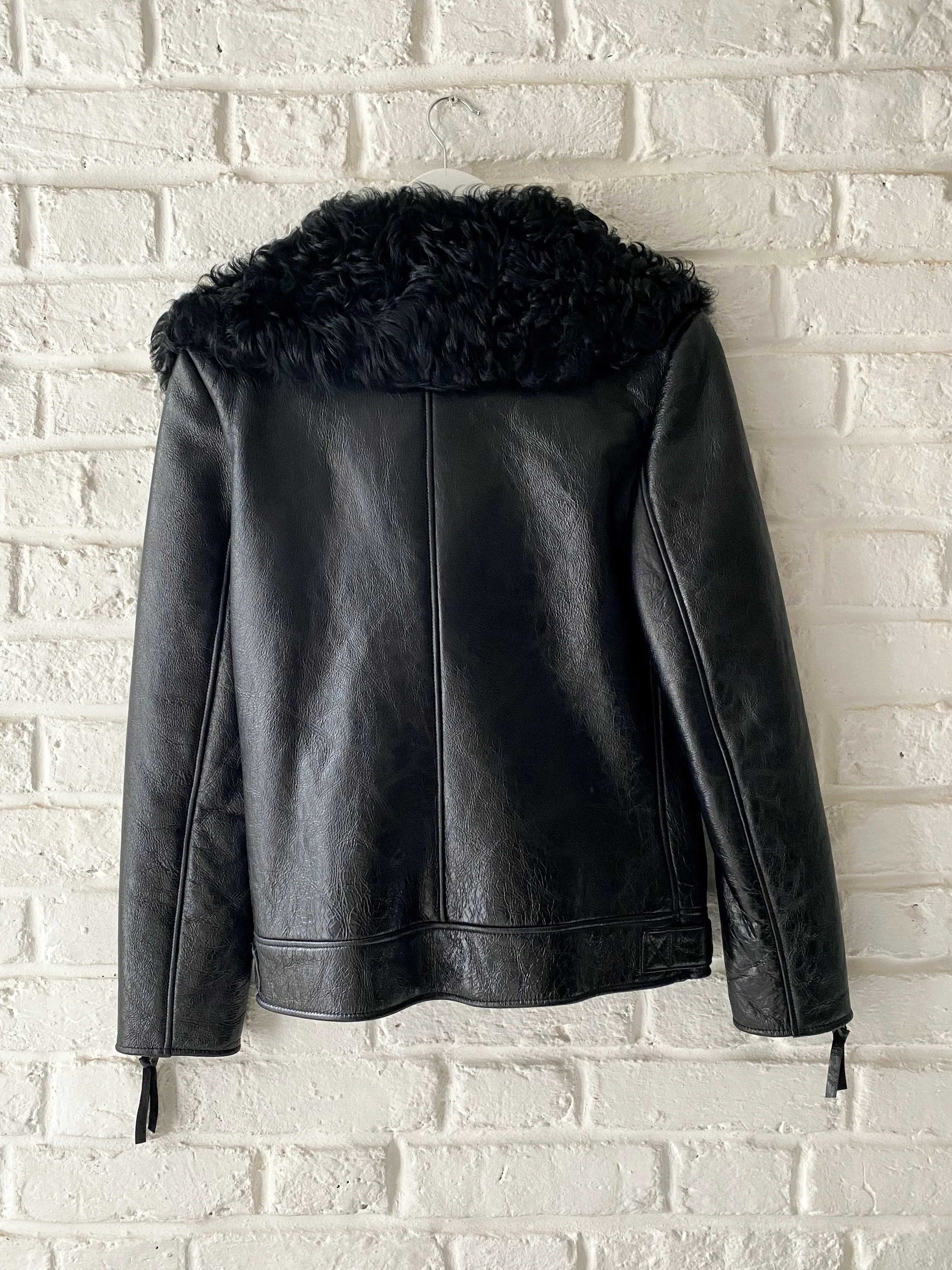 Black Leather Shearling Biker Jacket