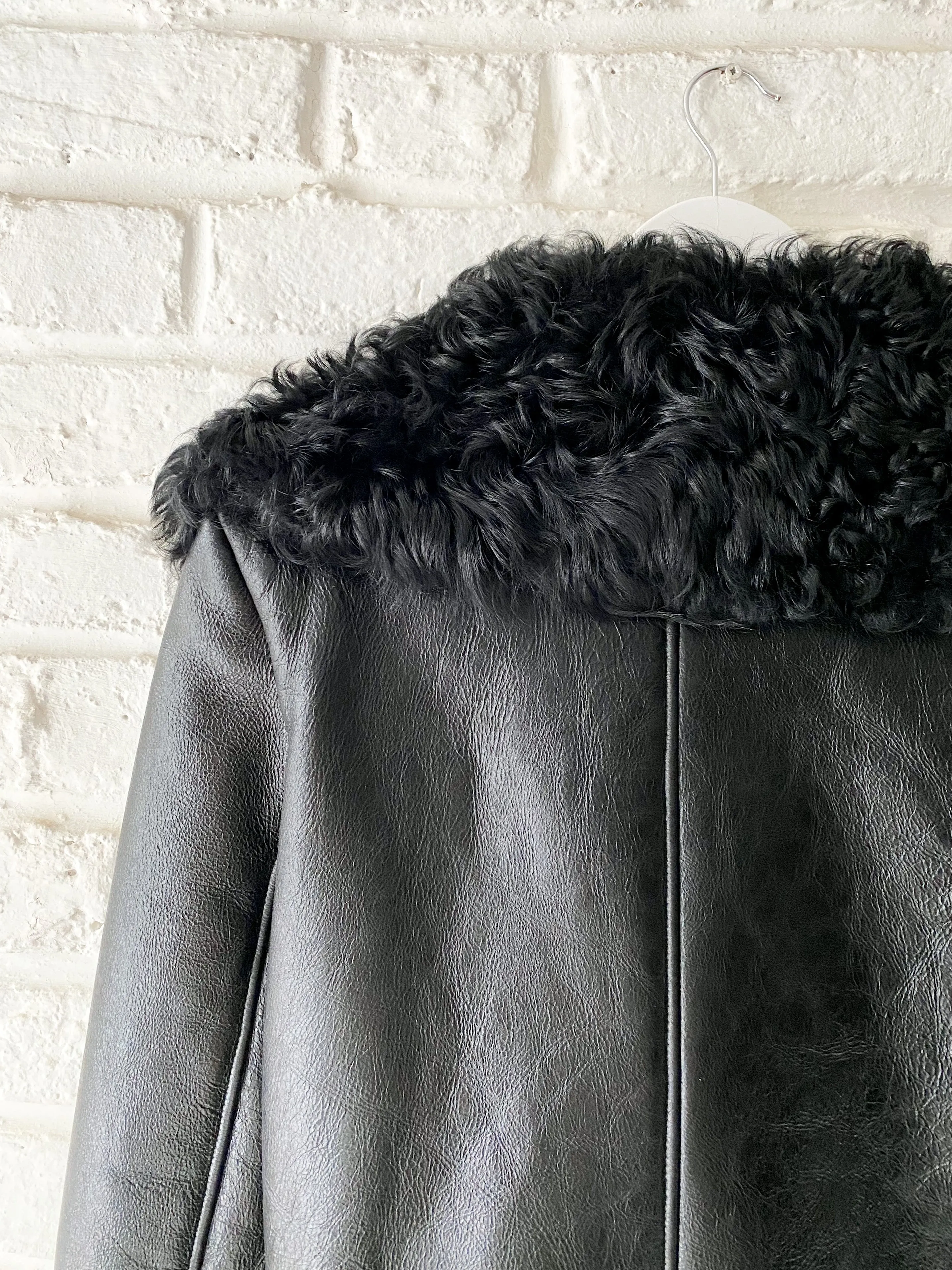 Black Leather Shearling Biker Jacket