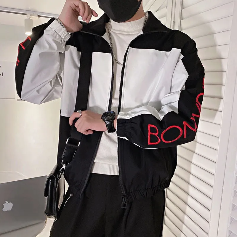 Black White Long Sleeves Polyester Jacket