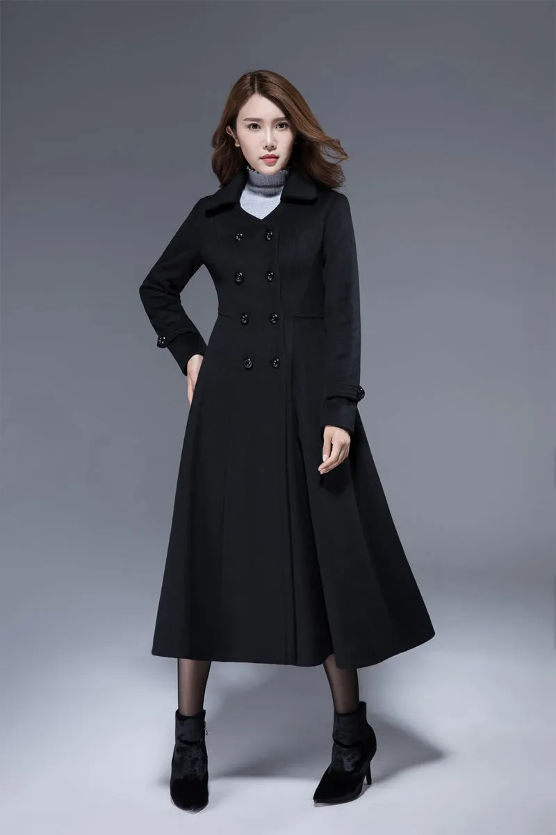 black wool jacket coat with double breasted design1820#