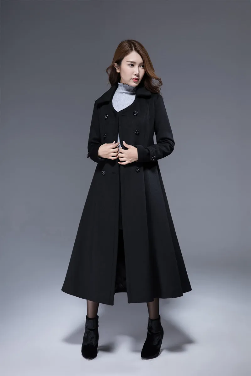 black wool jacket coat with double breasted design1820#