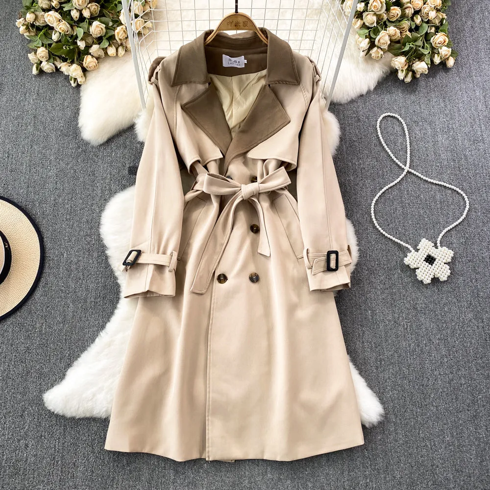 Blazer Collar Knee-length Trench Coat