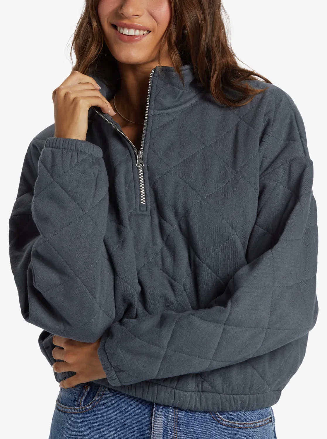 Bonfire Babe Quilted Fleece Half-Zip Sweatshirt - Turbulence