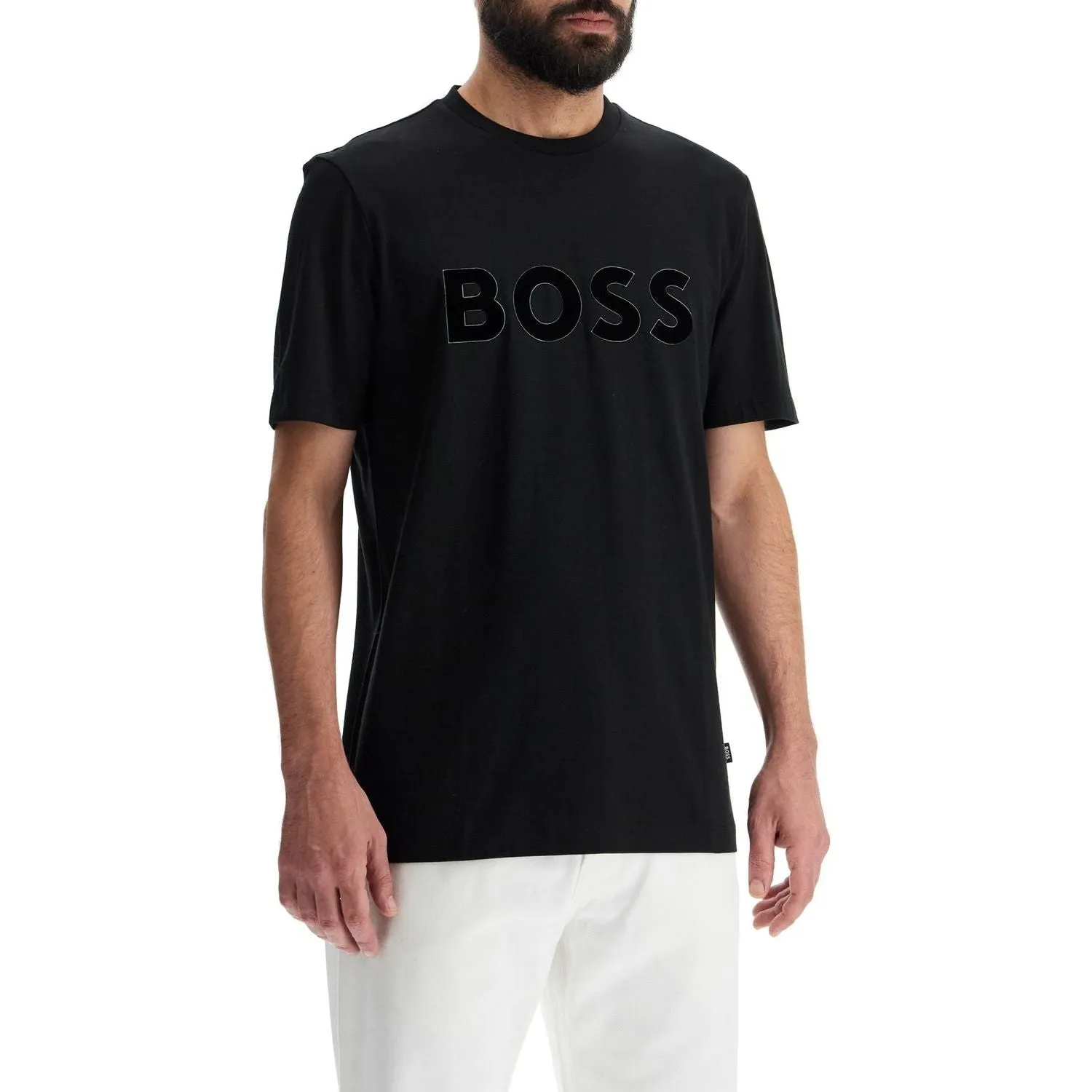 Boss flocked logo t-shirt with