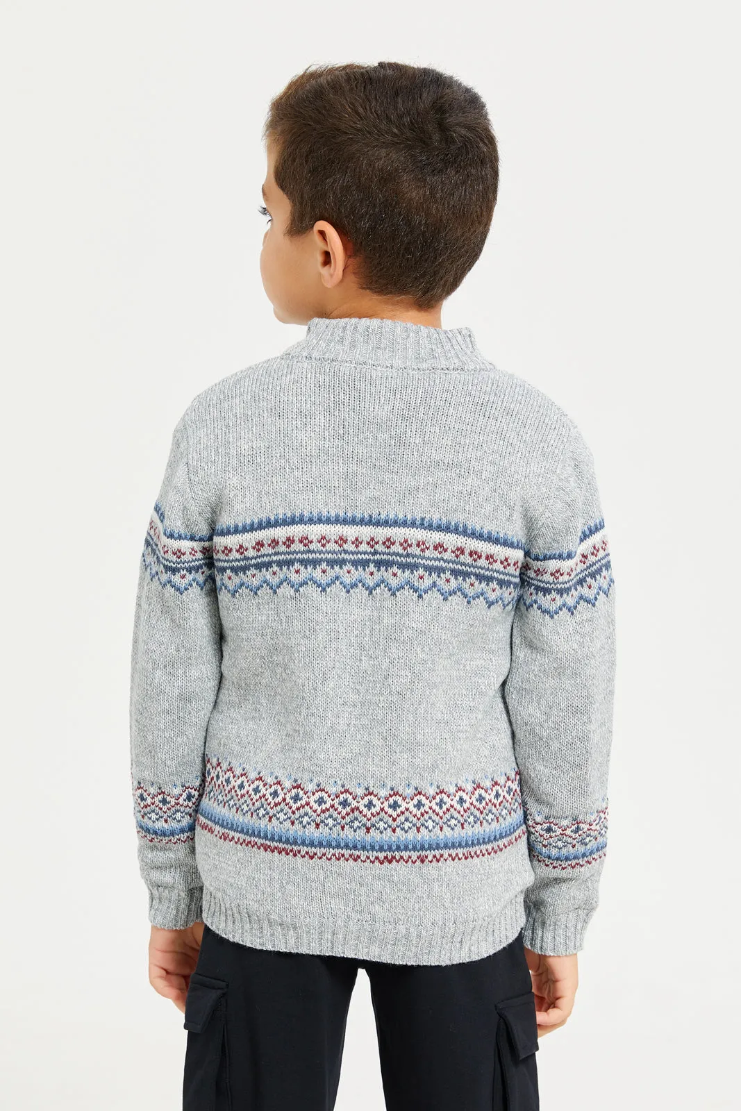 Boys Grey Zip Thru Chenille Cardigan