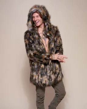 Brindle Wolf Hooded Faux Fur Coat | Men's