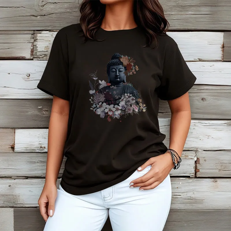 Buddha Stones  Colorful Flowers Surrounding Buddha Pattern Tee T-shirt