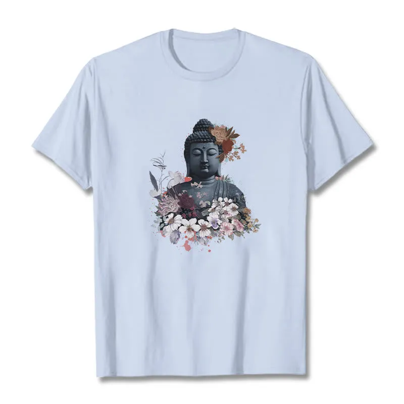 Buddha Stones  Colorful Flowers Surrounding Buddha Pattern Tee T-shirt