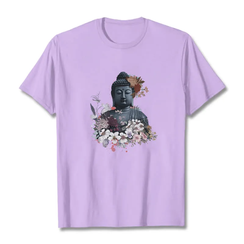 Buddha Stones  Colorful Flowers Surrounding Buddha Pattern Tee T-shirt