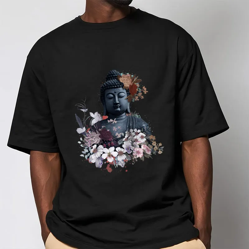 Buddha Stones  Colorful Flowers Surrounding Buddha Pattern Tee T-shirt