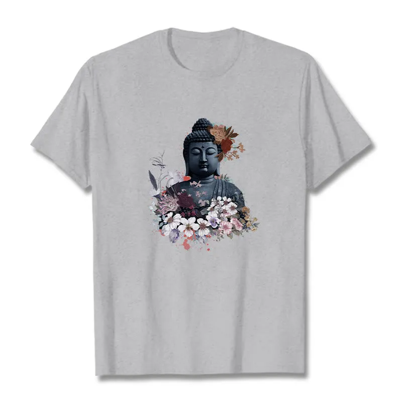 Buddha Stones  Colorful Flowers Surrounding Buddha Pattern Tee T-shirt