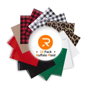 Buffalo Plaid HTV vinyl Bundle - 12" x 10" 15 Pack (7 Assorted Colors)