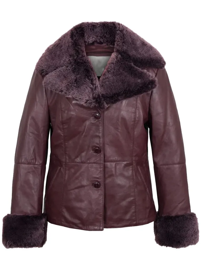 Burgundy Shearling Leather Jacket