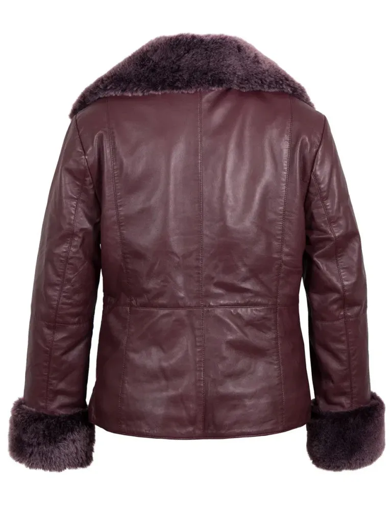 Burgundy Shearling Leather Jacket