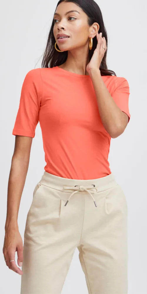 B.Young Fitted Half Sleeve Tee, coral