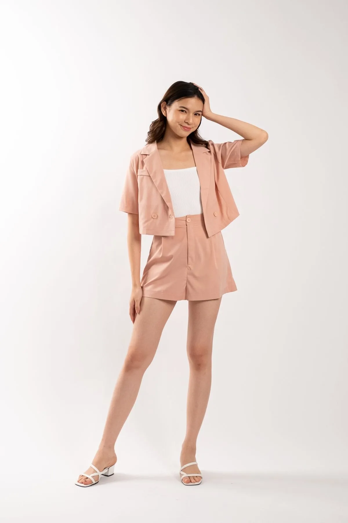 Camille Crop Blazer Set (Pink)