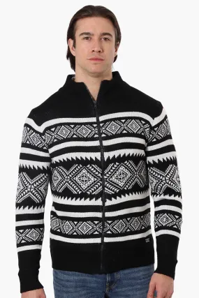 Canada Weather Gear Patterned Zip Up Pullover Sweater - Black