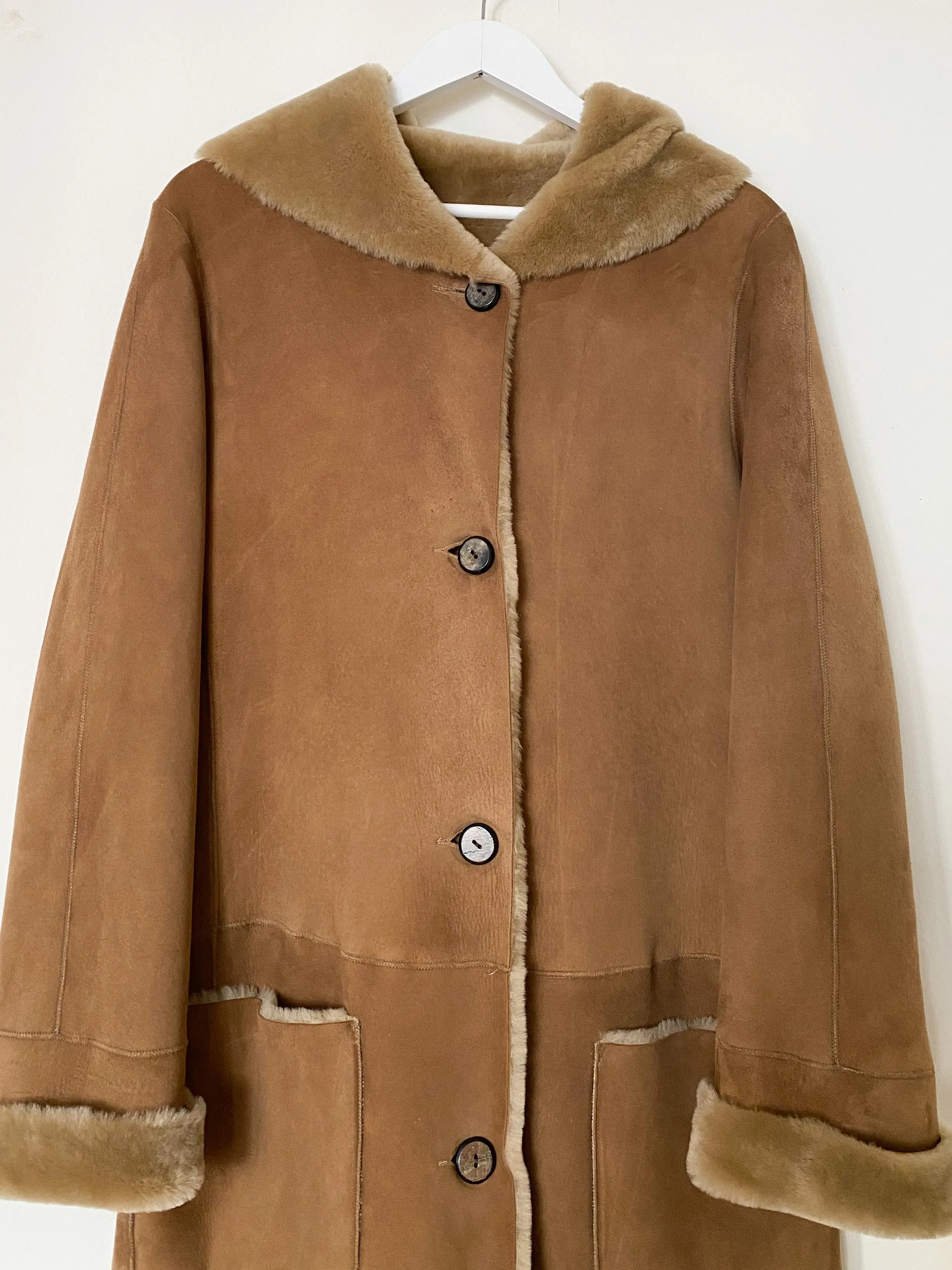 Cappuccino Hooded Merino Shearling Car Coat