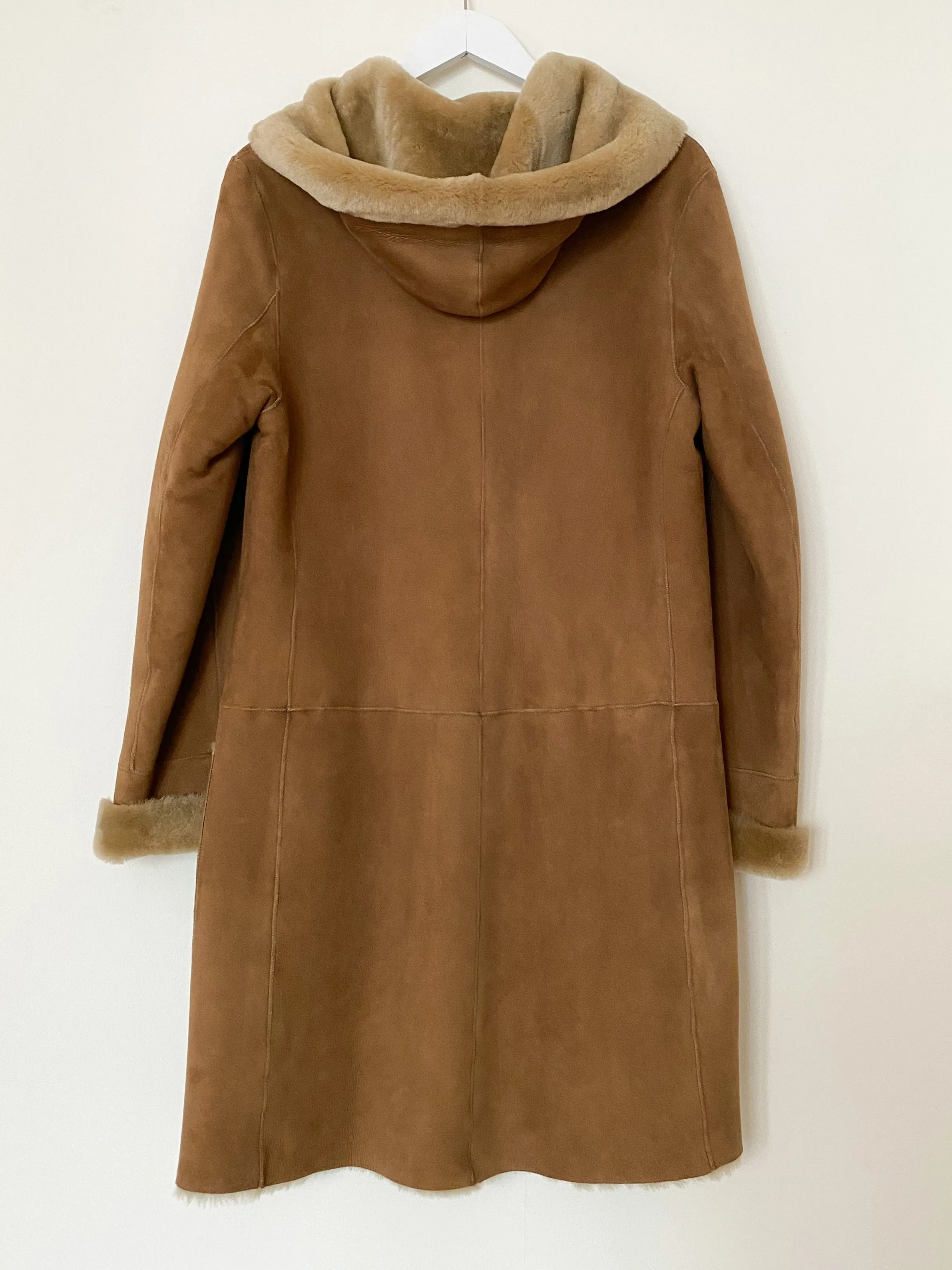 Cappuccino Hooded Merino Shearling Car Coat