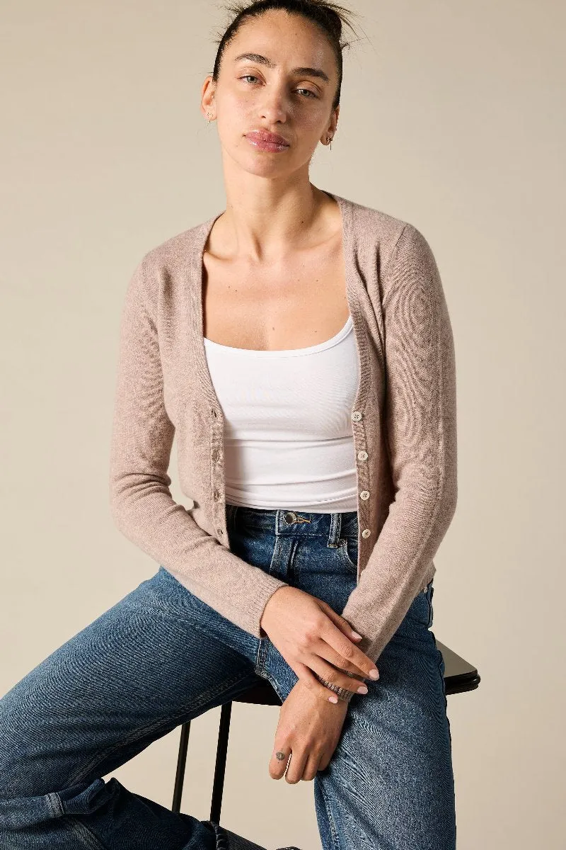 Cashmere Rhian V-neck Cardigan in Marle Beige