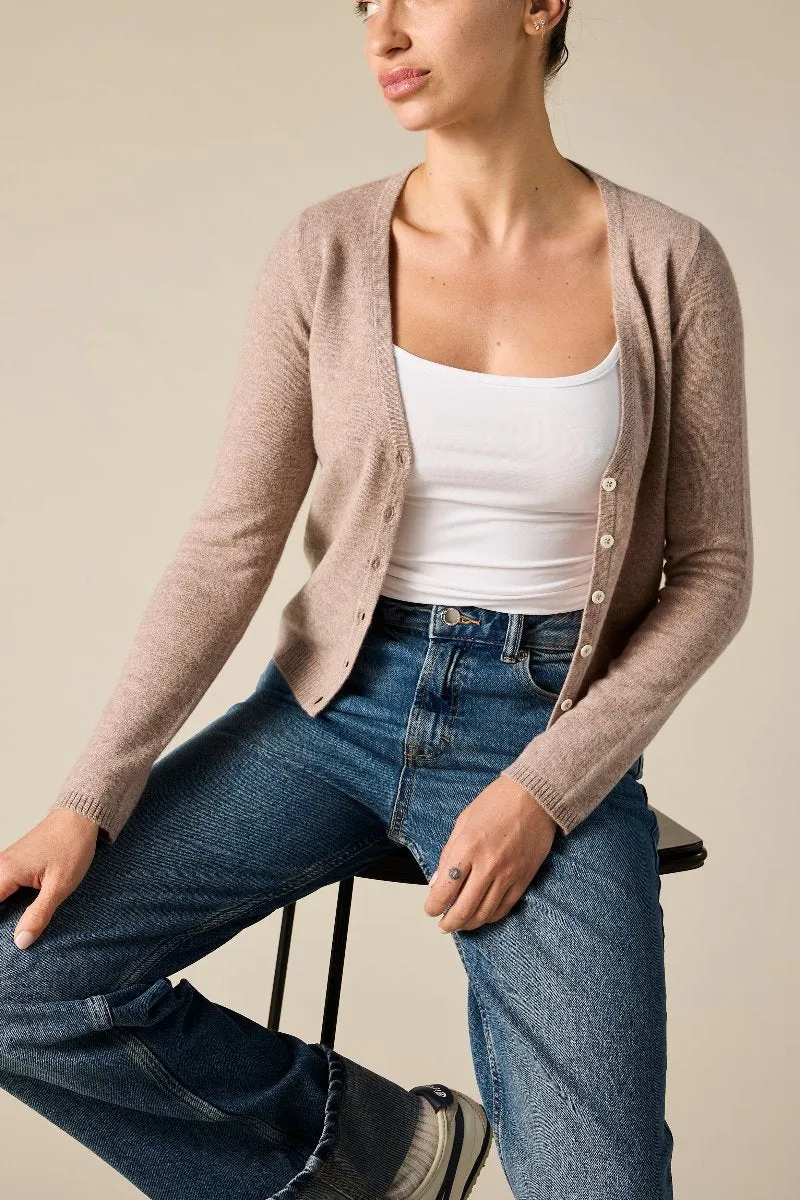 Cashmere Rhian V-neck Cardigan in Marle Beige