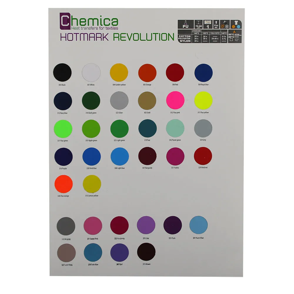 Chemica HotMark Revolution HTV - Heat Transfer Vinyl Color Chart