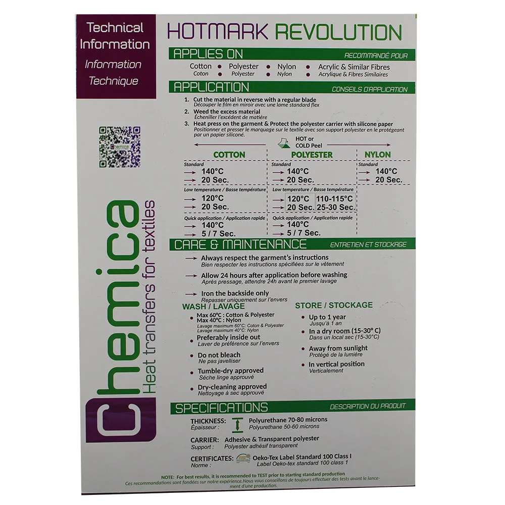 Chemica HotMark Revolution HTV - Heat Transfer Vinyl Color Chart