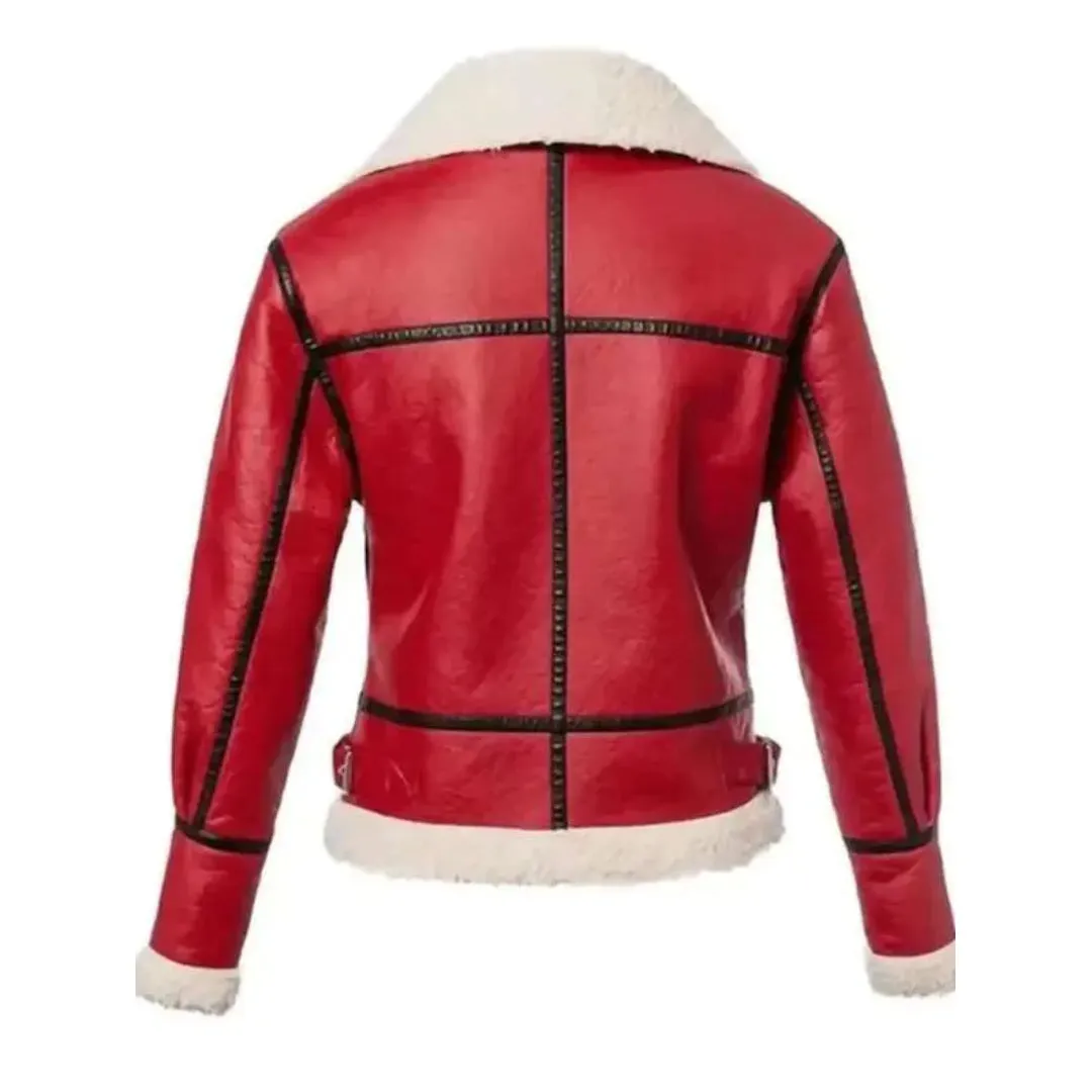 Christmas Red Shearling Leather Jacket