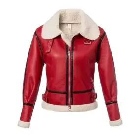 Christmas Red Shearling Leather Jacket