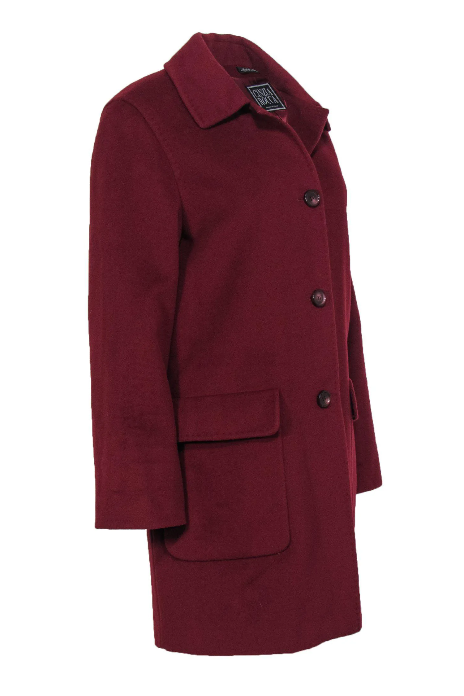 Cinzia Rocca - Burgundy Long Wool Peacoat Sz 6