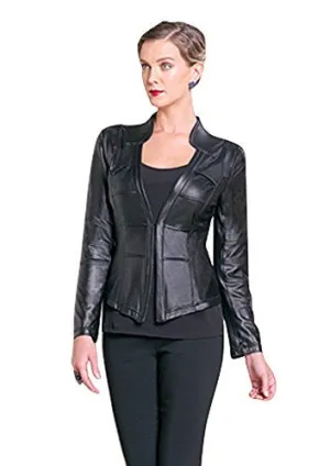 Clara Sun Woo Cardigan Black Soft Knit Leatherette Jacket w/Hook Closure