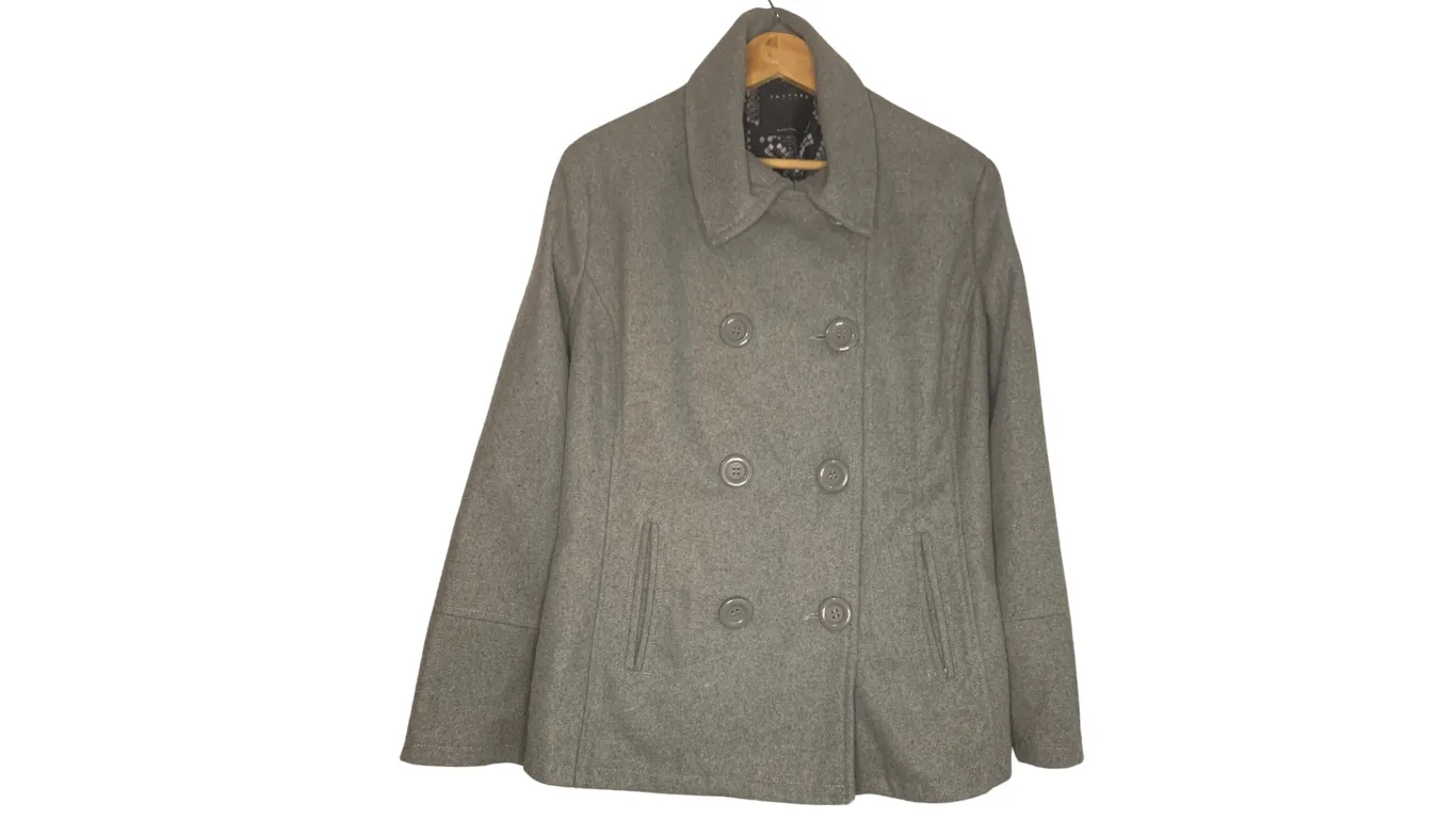 Classic Gray Double-Breasted Peacoat, M/L