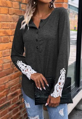 Contrast Lace Sleeve Detail Shirt