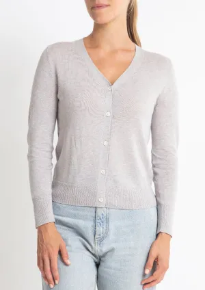 Cotton   Cashmere Superfine V Cardigan in Silver Marle